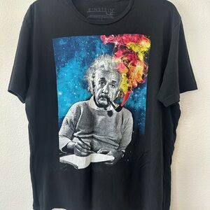 Black Graphic T-Shirt with Einstein Print